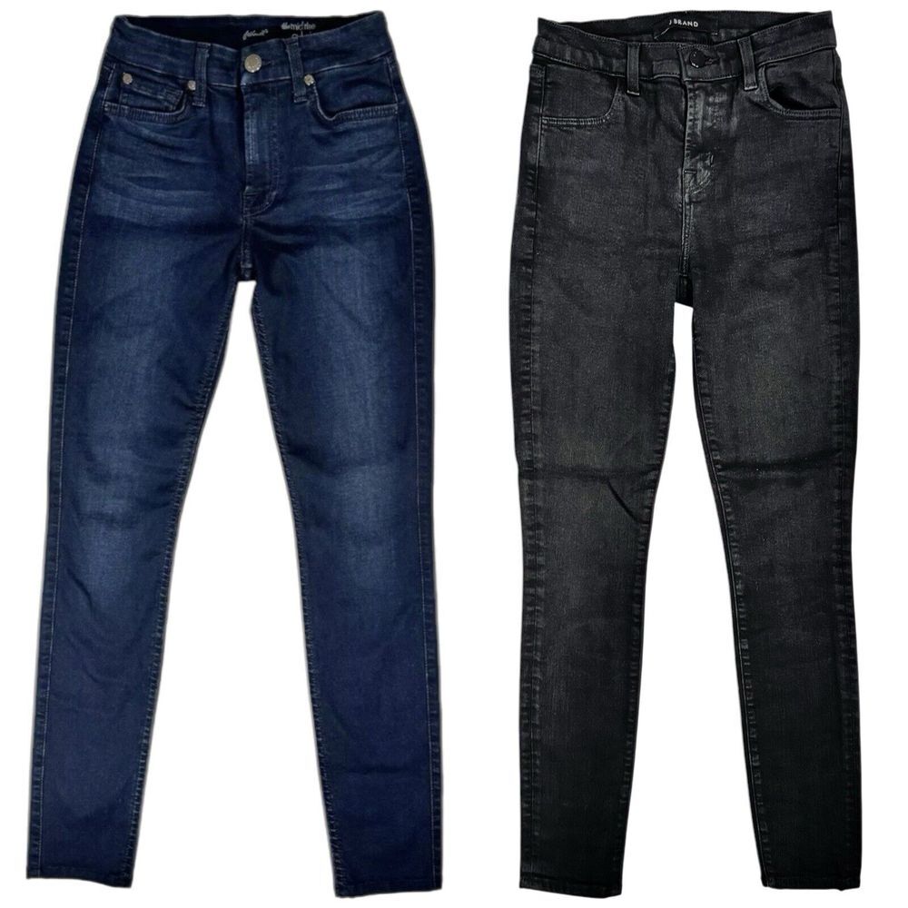 LOT J Brand 7 For All Mankind Skinny Jeans Size‎ 24 Mid Rise Black Blue Bundle 2